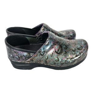 Dankso Womens Black Leather Slip On Clogs Shoes Size 38 (US 8 ) Floral Patent 1P